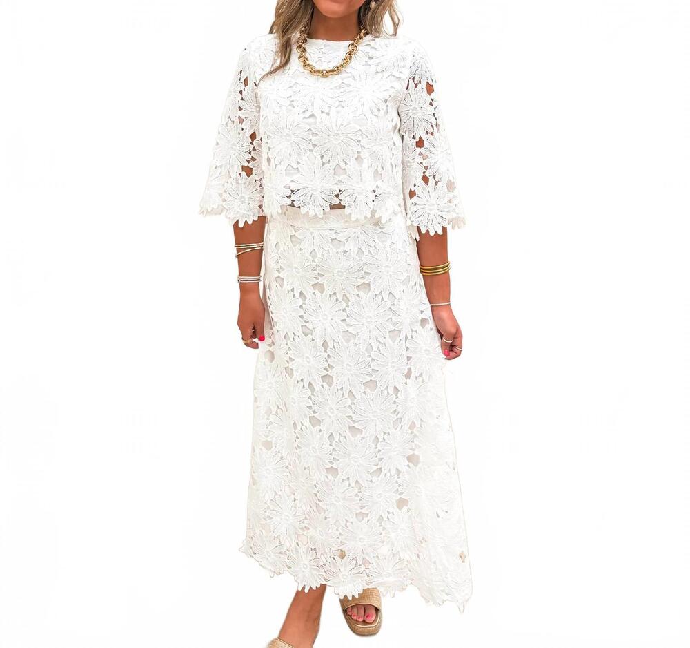 NEW TCEC lace maxi skirt in white